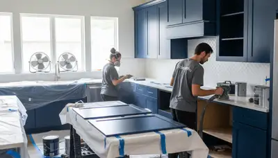 Professional cabinet painting in Long Beach, CA kitchen with durable coastal finish