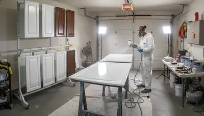 Professional cabinet painting in Long Beach CA with smooth spray finish for kitchen updates