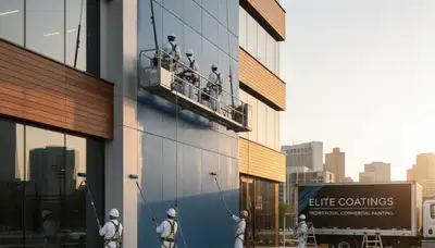 Professional commercial painters working on Long Beach CA office exterior