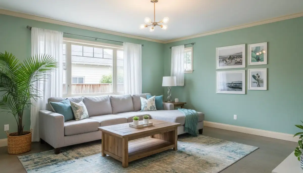 Freshly painted Long Beach, CA living room with smooth finishes by professional house painters