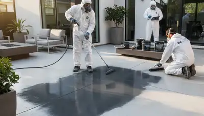 Professional concrete staining on residential patio in Long Beach, CA by expert house painters