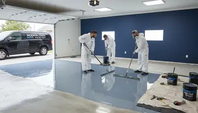 Professional epoxy garage floor coating in Long Beach CA offering durable, glossy concrete protection