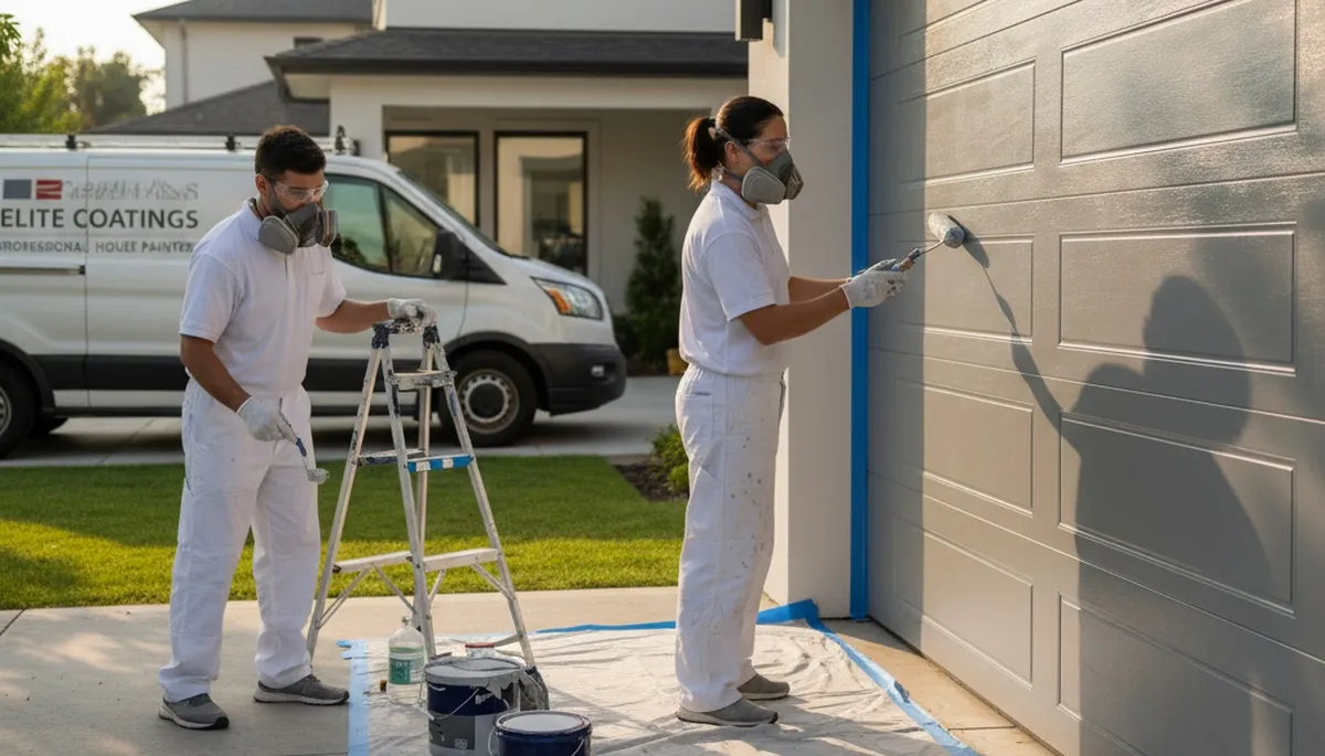 Professional garage door painting in Long Beach, CA enhancing home curb appeal with durable coastal finish