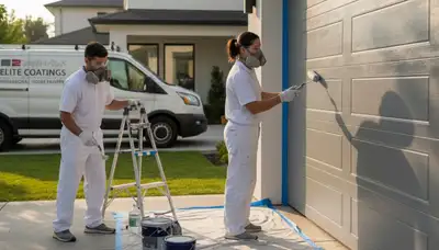 Professional garage door painting in Long Beach, CA enhancing home curb appeal with durable coastal finish