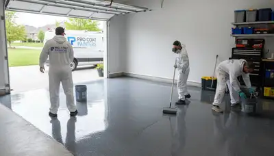 Epoxy garage floor coating in Long Beach, CA with glossy, durable finish by local painting experts