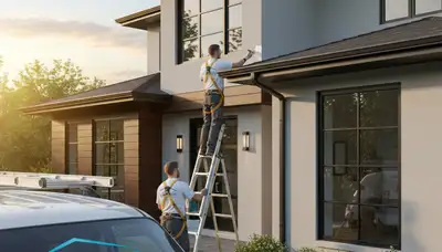 Professional gutter painting on coastal home in Long Beach, CA by expert house painters