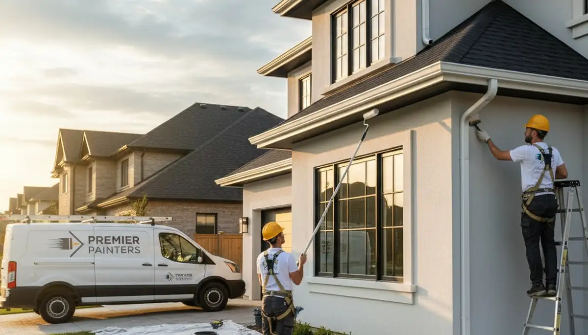 Professional gutter painting on a coastal home in Long Beach, CA by expert house painters