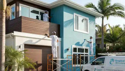 Professional house painters working on residential exterior in Long Beach, CA