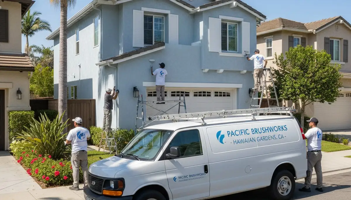 Professional house painters working on exterior home repainting in Long Beach, CA