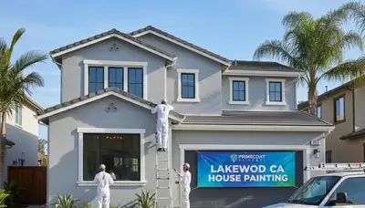 Professional house painters working on residential exterior in Long Beach, CA