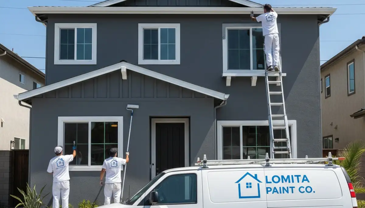 Professional house painters working on exterior home painting in Long Beach, CA