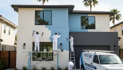 Professional house painters working on exterior home repaint in Long Beach CA