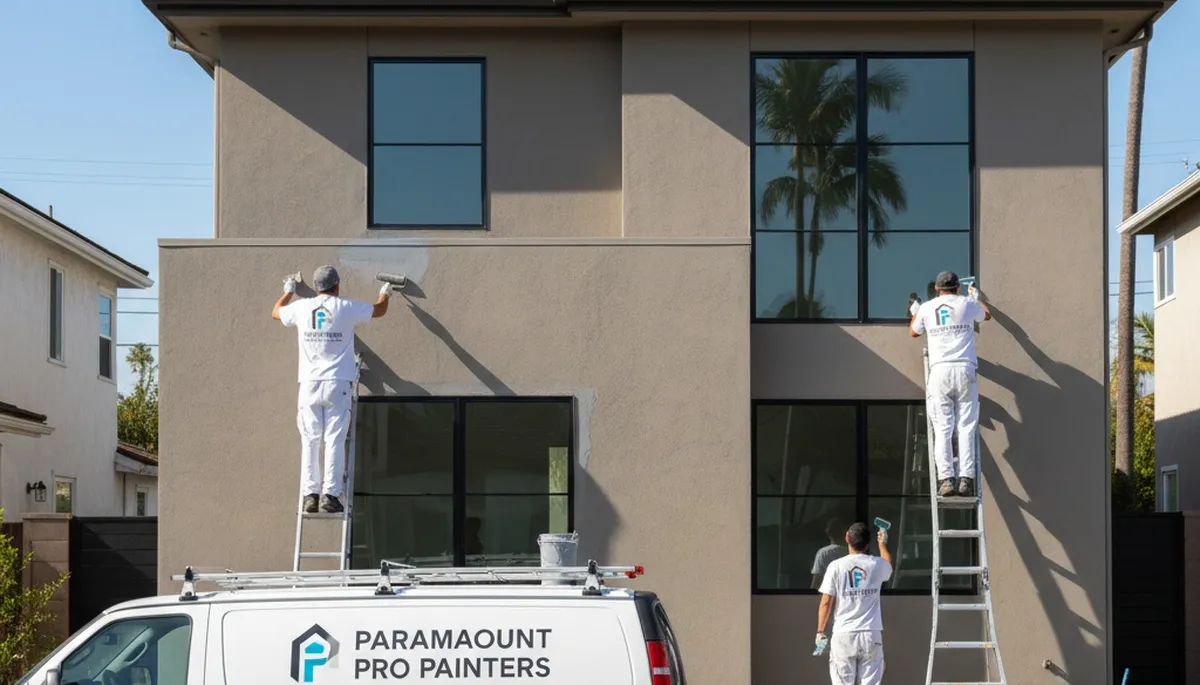 Professional house painters working on exterior home in Long Beach, CA