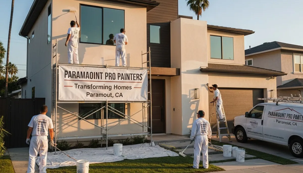 Professional house painters refinishing exterior home in Long Beach CA