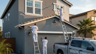 Professional house painters working on home exterior in Long Beach, CA