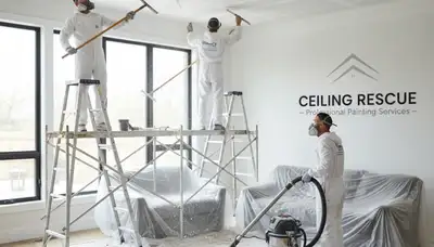 Technician removing popcorn ceiling in Long Beach, CA home for smooth modern ceiling finish