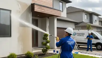 Professional pressure cleaning a Long Beach CA home exterior, restoring siding and driveway surfaces