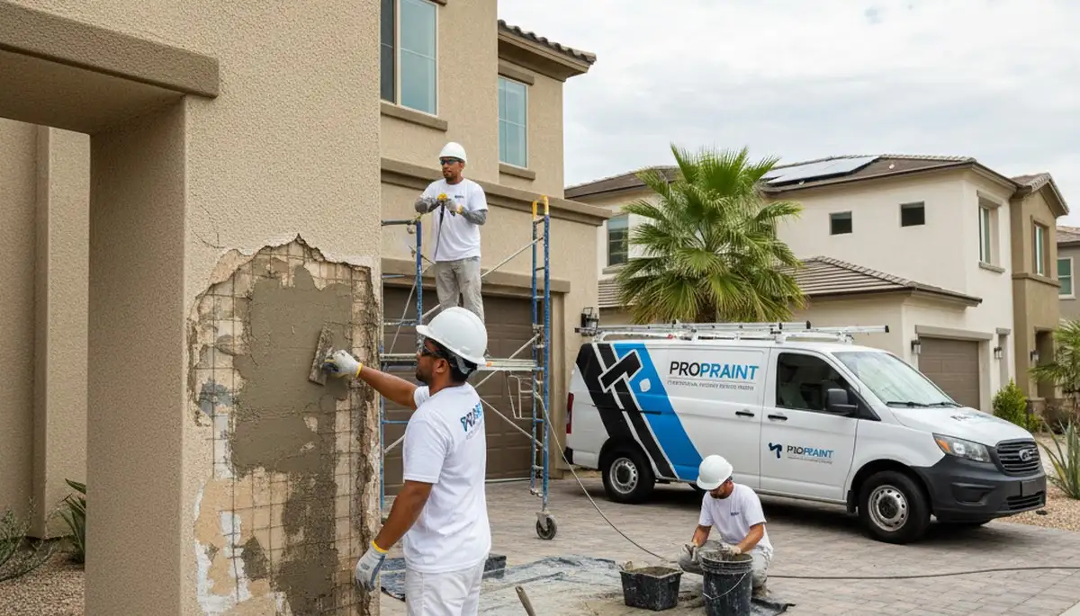Professional stucco repair on coastal home exterior in Long Beach, CA by expert painters