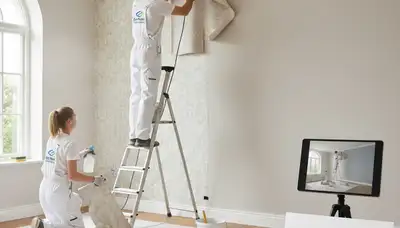 Professional wallpaper removal and wall preparation in Long Beach, CA before interior painting